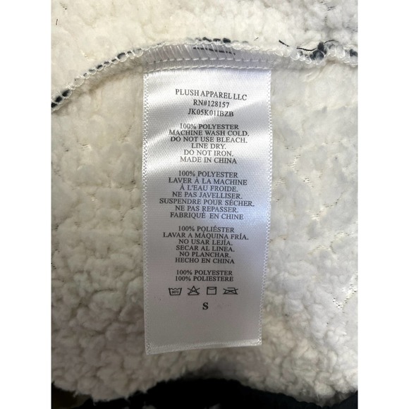 PLUSH Lightweight Sherpa Zebra Print Zip Up Jacket Black and Cream Size S - Picture 12 of 13